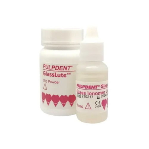 GlassLute Glass-Ionomer luting cement kit: 30g powder, 15ml liquid, scoop