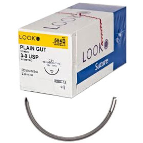 Look 3/0, 18' Plain Gut Absorbable Suture with C-31 Reverse-cutting Needle
