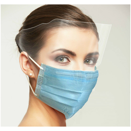 Uniguard Fluidbloq Earloop Mask w/Shield, 4-Ply BLUE 25/Pk