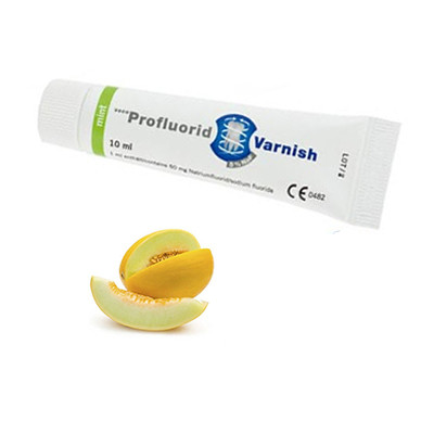 Profluorid 5% Sodium Fluoride Varnish - Melon, 10 ml tube. White transparent