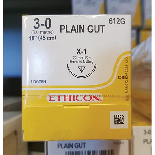 Ethicon Sutures. Plain Gut. 612G 3-0 X-1 18" 12/Box