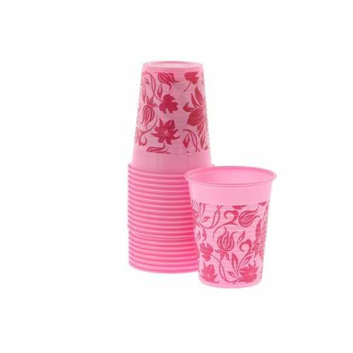 Monoart Plastic Cups Floral Pink, 200 ml, 100/Pkg.