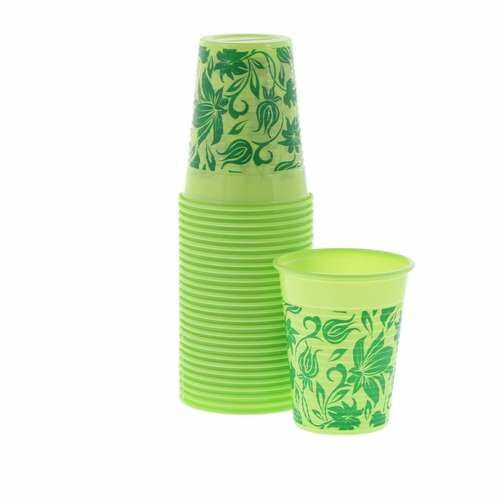 Monoart Plastic Cups Floral Lime, 200 ml, 100/Pkg.