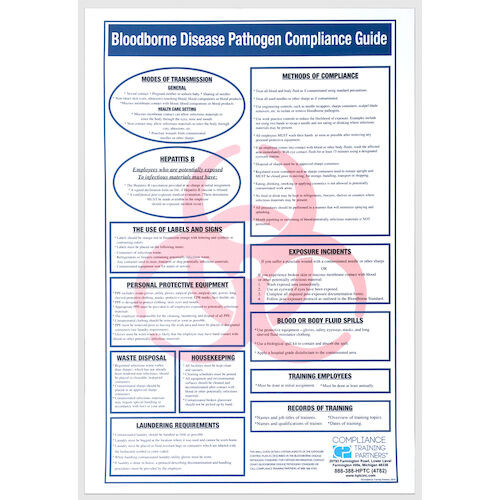 Bloodborne Pathogens Compliance Wall Chart Bloodborne Pathogens Compliance Wall Chart, 13 x 19