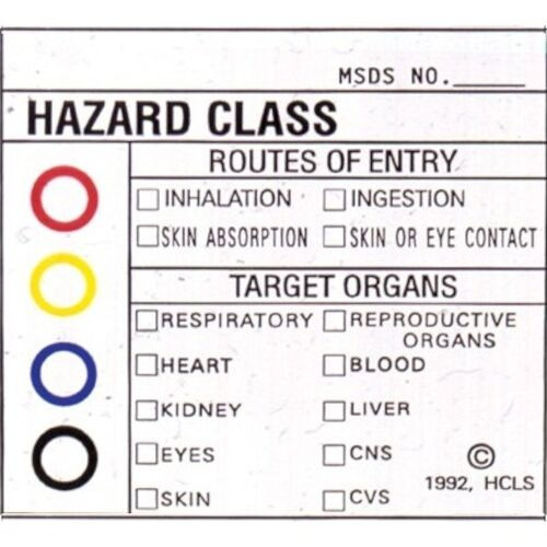 Medical Safety Signs Hazardous Substances, Color Coded, 2"x 2", 25/Pkg.