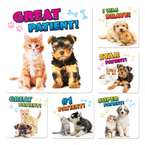 Kids Stickers Puppy Kitten Patient 100/Box