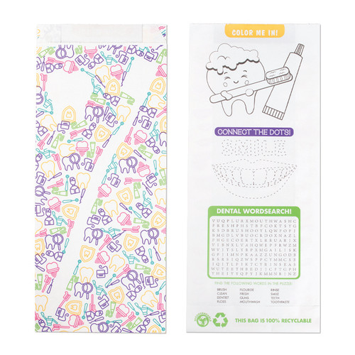 Kids Paper Bags Toothbrush Tooth Design Pharmacy Bag 100/Box