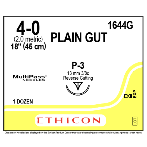 Ethicon Sutures. 4/0, 18" Plain Gut Absorbable with Precision Point Reverse