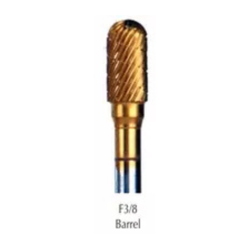 Buffalo Dental, 3/8" Barrel (F3/8) TNT-Coated Dual Cut Regular Carbide Bur w/ 1/4" Shank, F3/8-GOLD