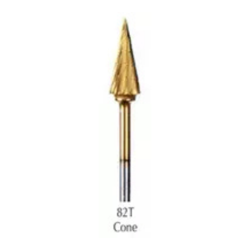 Buffalo Dental, Cone (82T) TNT-Coated Dual Cut Fine HP Carbide Bur, F-82T-GOLD