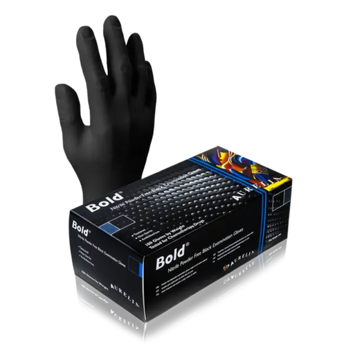 Bold Black Nitrile PF Gloves, 100/Box, Medium