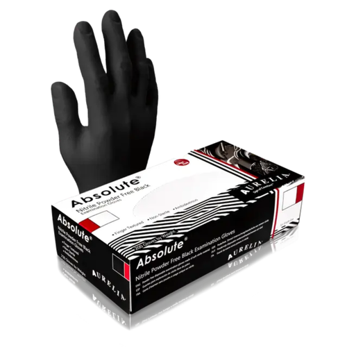 Absolute 100 Med.Grade Black Gloves, Nitrile PF, 100/Box, Small