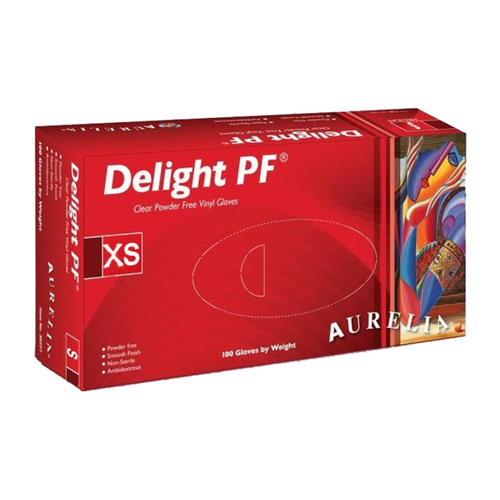 Delight Vinyl PF Gloves, 100/Box, X-small
