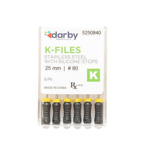 K-Type Files, 25mm, #80, 6/Pkg