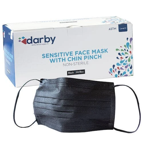 House Brand Sensitive Level 3 Face Mask with Chin Pinch, Black, 50/Box