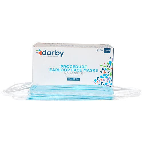 Fluid-Resistant Earloop Masks, ASTM Level 1, 50/Box, Blue