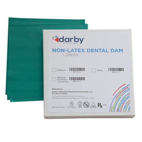 Polyisoprene Dental Dams, 5" x 5", Medium, 20/Pkg, Green