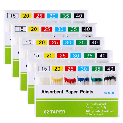 Absorbent Paper Points Color Coded, Bulk Pack, 40, 200/Pkg