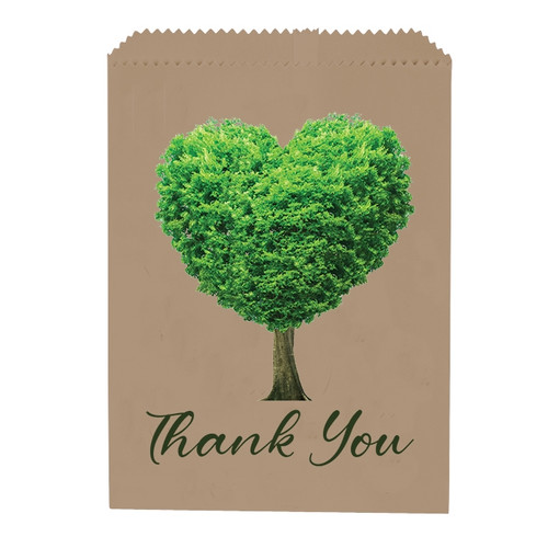 Kids Paper Bags Thank You Heart Tree Brown 100/Box