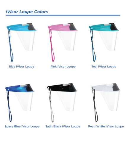 iVisor Loupe Visor and Shield Kit, 1 x Pink visor, 1 x Cinch cord, 1 x LC filter, 3 x Face shields, 2 x Mini shields, 9 cm