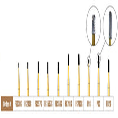 Pac-Dent, Friction Grip Gold crown cutting burs, Comparable to GW2 (SSWhite), 10/Pack, PD-2