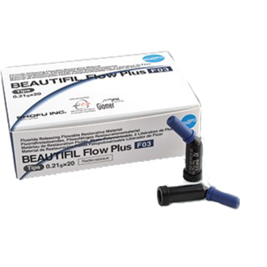 BEAUTIFIL Flow Plus Hybrid Restorative, 0.21 g Tips Refill, 20/Pkg, F03, D2