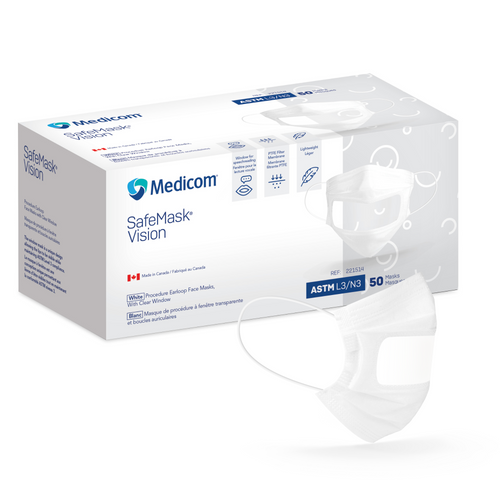 Medicom SafeMask Vision Procedure Earloop Face Mask, White, Level 3, 50/Box