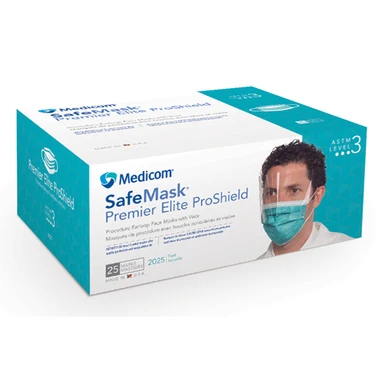 SafeMask Pro-Shield Earloop Masks, 25/Box, Teal