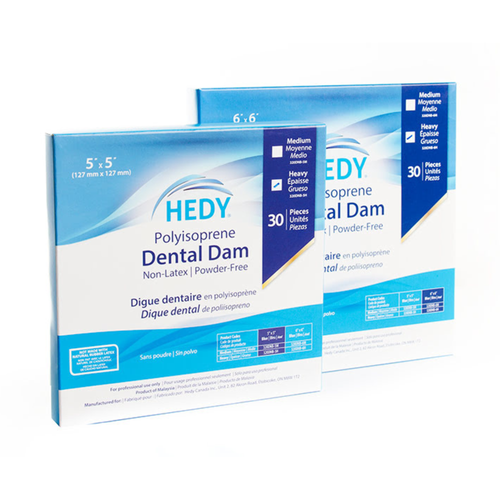 Hedy Polyisoprene Dental Dams, 30/Pack, Blue, 6" x 6", Medium