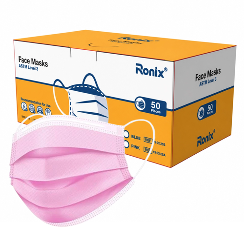 Ronix Premium ASTM Level 3 Mask, Pink, 50/Box