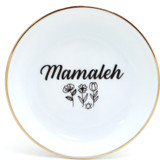 Mamaleh ring dish, Yiddish ring holder with 22K gold accents, Judaica