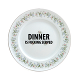 Dinner is F'n Served upcycled vintage plate mature language