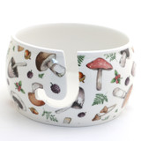 Ceramic Yarn Bowl, FULL WRAP Mushrooms crochet or knitting