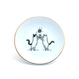 Cats & Yarn Ring Dish, two cats with yarn, 22k Gold Accents pocelain