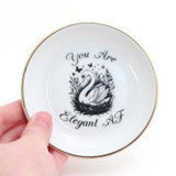 Elegant AF Ring Dish, Swan, 22k Gold Accents porcelain