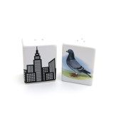 Pigeon Salt and Pepper Shaker Set, Pigeon and city skyline,  funny gift for cook