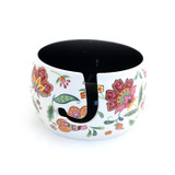 Vintage Applique Ceramic Yarn Bowl, applique pattern, gift for someone who knits or crochets
