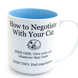 Cat negotiations mug-Blue Interior, funny gift for crazy cat lady, cat mom, pet lover