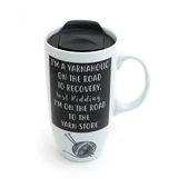 Yarnaholic Travel Mug with Handle, eco friendly, gift for knitter or crochet