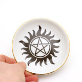 Pentagram ring dish, Wicca ring dish with 22K gold
