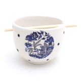 Blue Willow Circle noodle bowl, ramen bowl, chopsticks