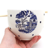 Blue Willow Circle noodle bowl, ramen bowl, chopsticks