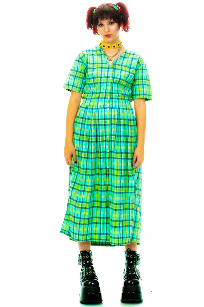 Vintage 90's Plaid Button Maxi Dress
