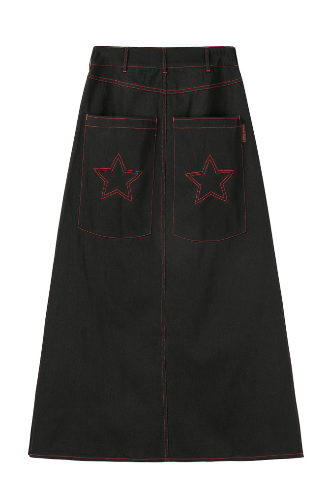 Rave Black Denim Maxi Skirt