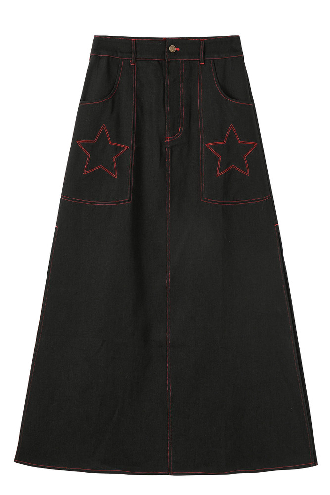 Rave Black Denim Maxi Skirt