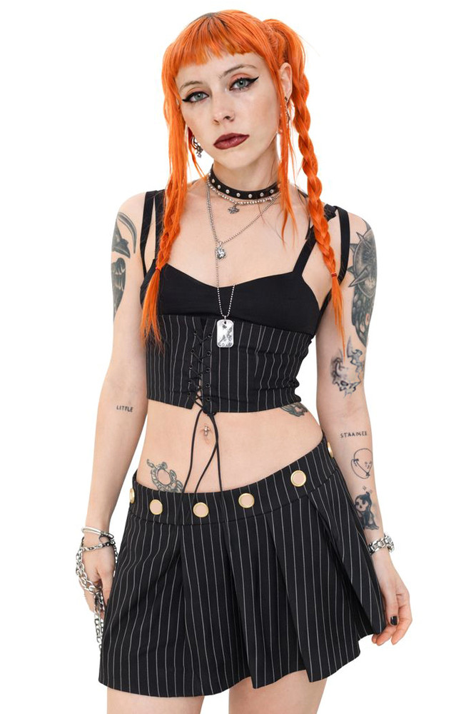 Peekaboo Pinstripe Grommet Mini Skirt