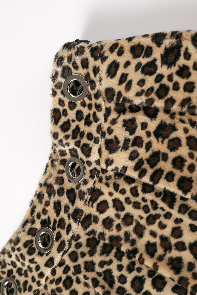 Peekaboo Fuzzy Leopard Print Grommet Mini Skirt