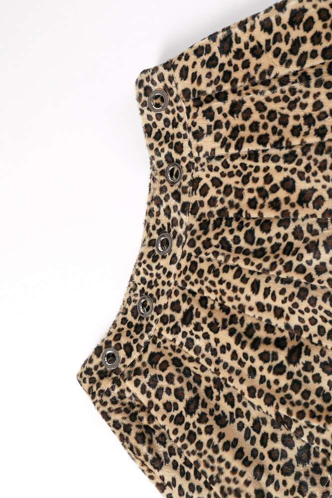 Peekaboo Fuzzy Leopard Print Grommet Mini Skirt