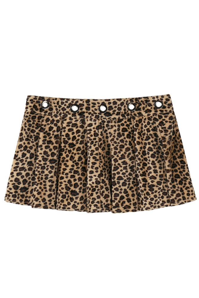 Peekaboo Fuzzy Leopard Print Grommet Mini Skirt