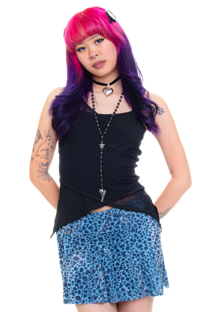 Priscilla Blue Leopard Print Low-Rise Mini Skirt